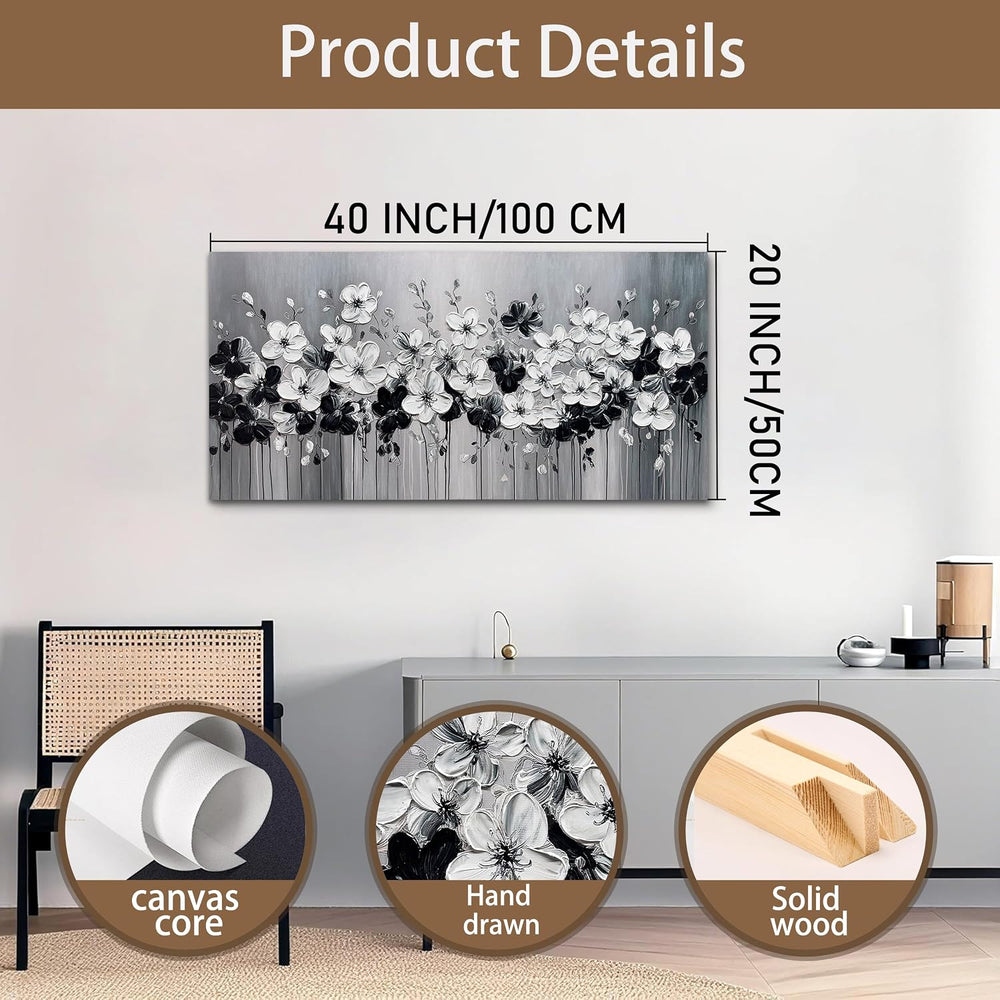 Tarfupth Black and White Flower Wall Art for Living Room Large Blossom Hand P...