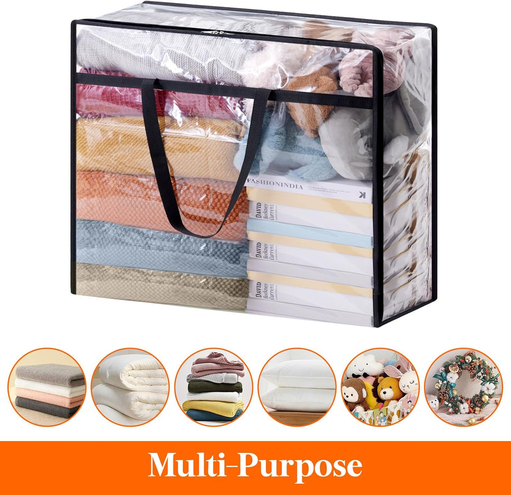 Lifewit 110L Large Clear Clothes Storage Bags, 3 Pack Plastic Vinyl Foldable Moving Bags with Zipper, Closet Organizers and Storage Containers for Blanket, Bedding, Duvet, Pillow, Comforter