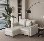 SITJOY 65" Faux Leather Modular Sectional Sofa with Storage, Mid Century Modern Sectional Couches for Living Room, Soft Padded Armrests, 2 Seater L-Shaped Loveseat with Ottoman, Greige