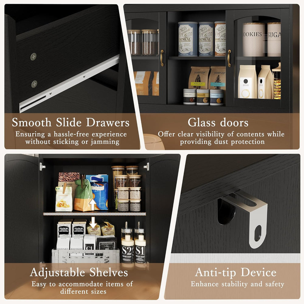 Garvee Kitchen Pantry Cabinet with LED Lights & Charging Station, 71&quot...