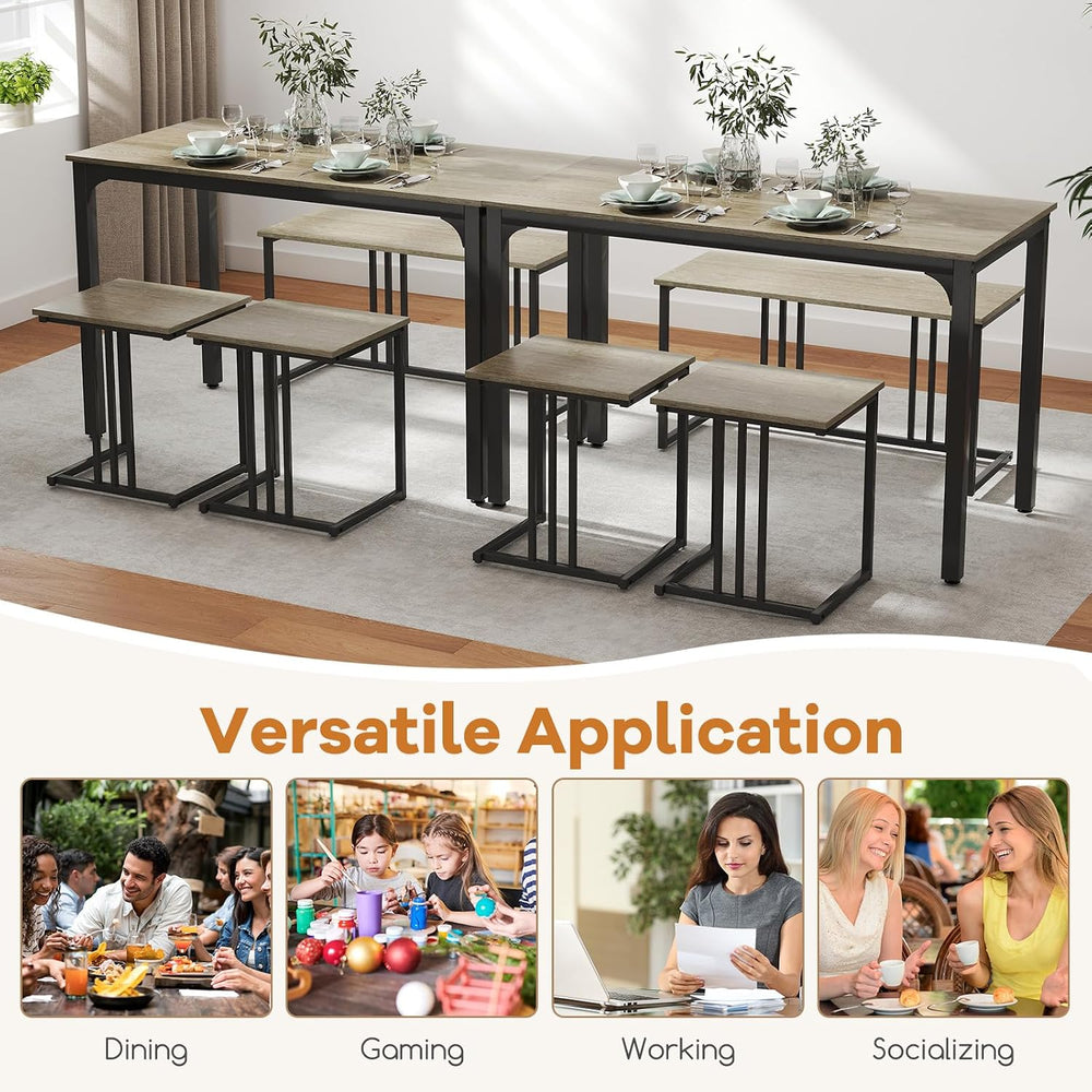 GOFLAME 4-Piece Dining Table Set for 4, Rectangular Wood Dining Table with Be...