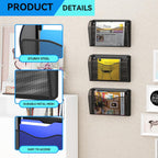 6 Single Pocket Wall File Holder, Mesh Hanging File Folder Paper Organizer, Vertical Wall Mounted Mail Basket, Storage Organization Magazine Rack for Office, Home and School, Black