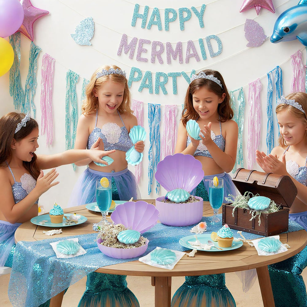 LemonRoad 24 Sets Mermaid Party Favor Seashell Hair Brush, Teal