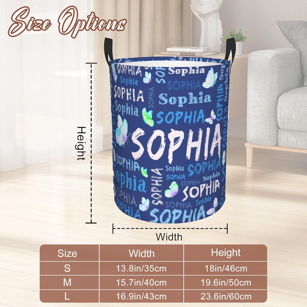 Custom Name Laundry Hamper, Personalized Laundry Basket with Name for Laundry Room Dorm Bedroom, Customized Name Dirty Clothes Hamper with Handles for Clothes Toy Boys Girls Men Women