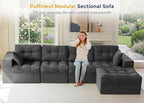MAXYOYO 132" L Shaped Modular Sectional Sofa with Ottoman, Cloud Boneless Couch with Layered Cushion, Upholstered Sofa in a Box, Flexible Module Combination for Living Room, No Assembly, Dark Grey