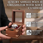 Wooden Watch Box for Men & Women, Luxury Watch Organizer & Display Case, Premium Long-Lasting Watch Holder for Storage, Elegant Gift for Watch Collectors (Glass Top, 1 Slot)