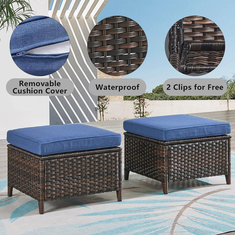 Belord Outdoor Furniture Ottoman Set of 2 Patio Seating Footstool All-Weather...