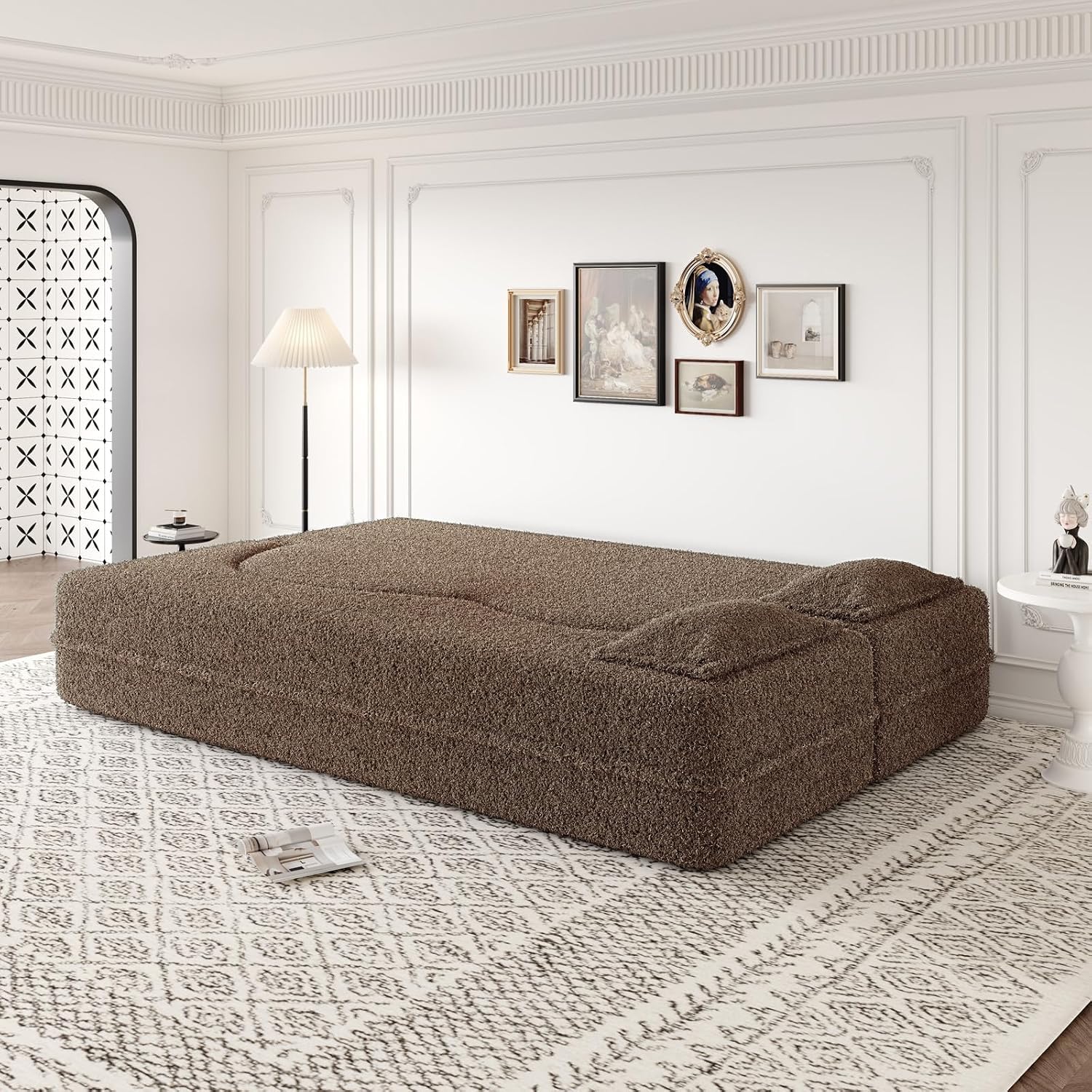2 in 1 Convertible Folding Sofa Bed, Teddy Fleece Lazy Lounge Sofabed, Foam Folding Floor Sofa Bed, 78" Full Size Memory Foam Couch for Living Room Guestroom, No Assembly Required Sofabed (Brown)