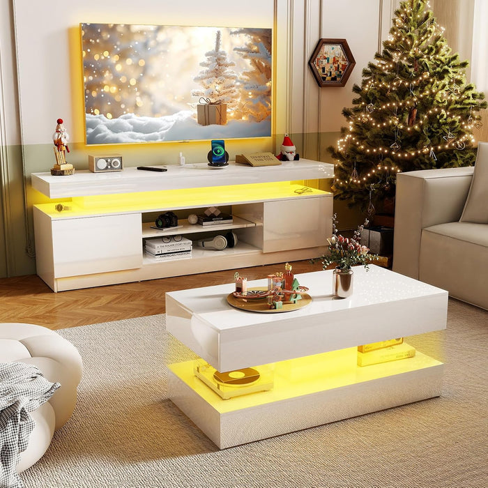 Verano Garden 2-Piece LED High Gloss Living Room Table Set with Storage
