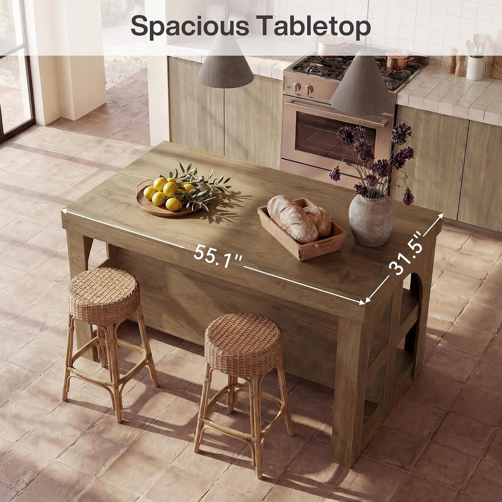 LITTLE TREE Kitchen Island with Storage, 55-Inch Large Stationary Center Isla...
