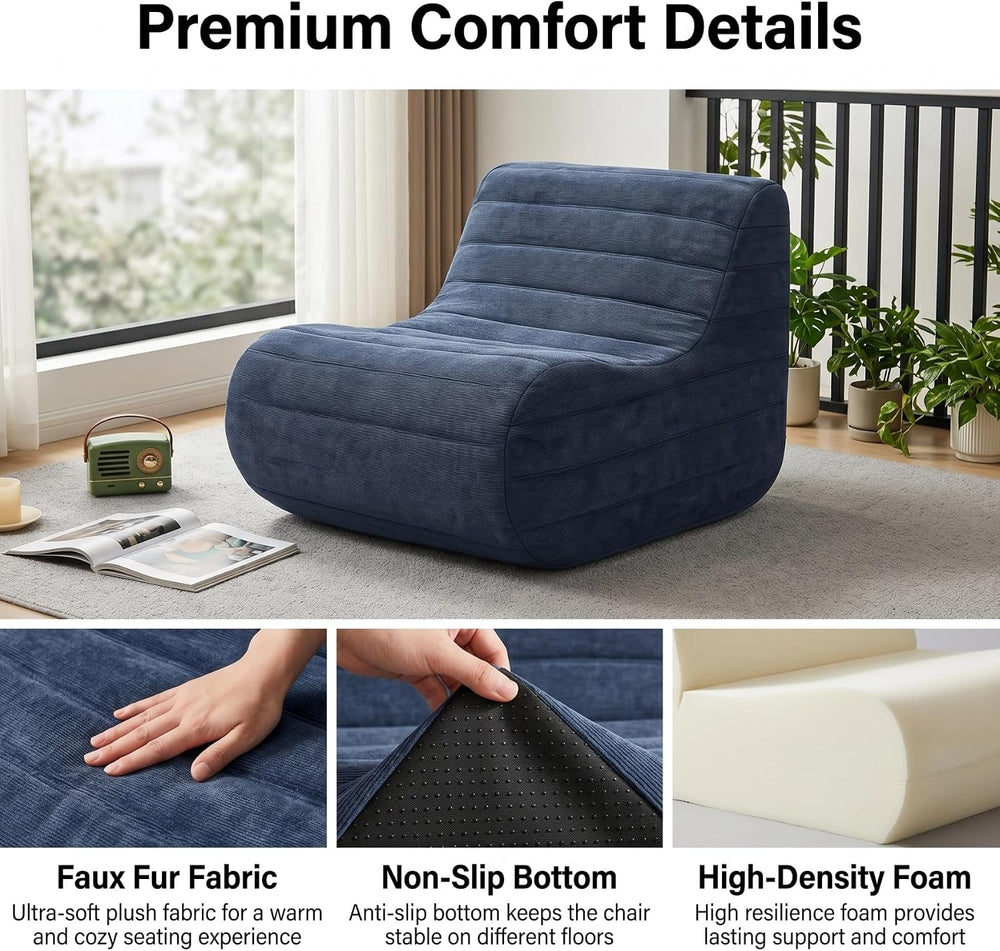 Memory Foam Bean Bag Chair, Gray | Compact Lazy Sofa Sack & Floor Couch, ...
