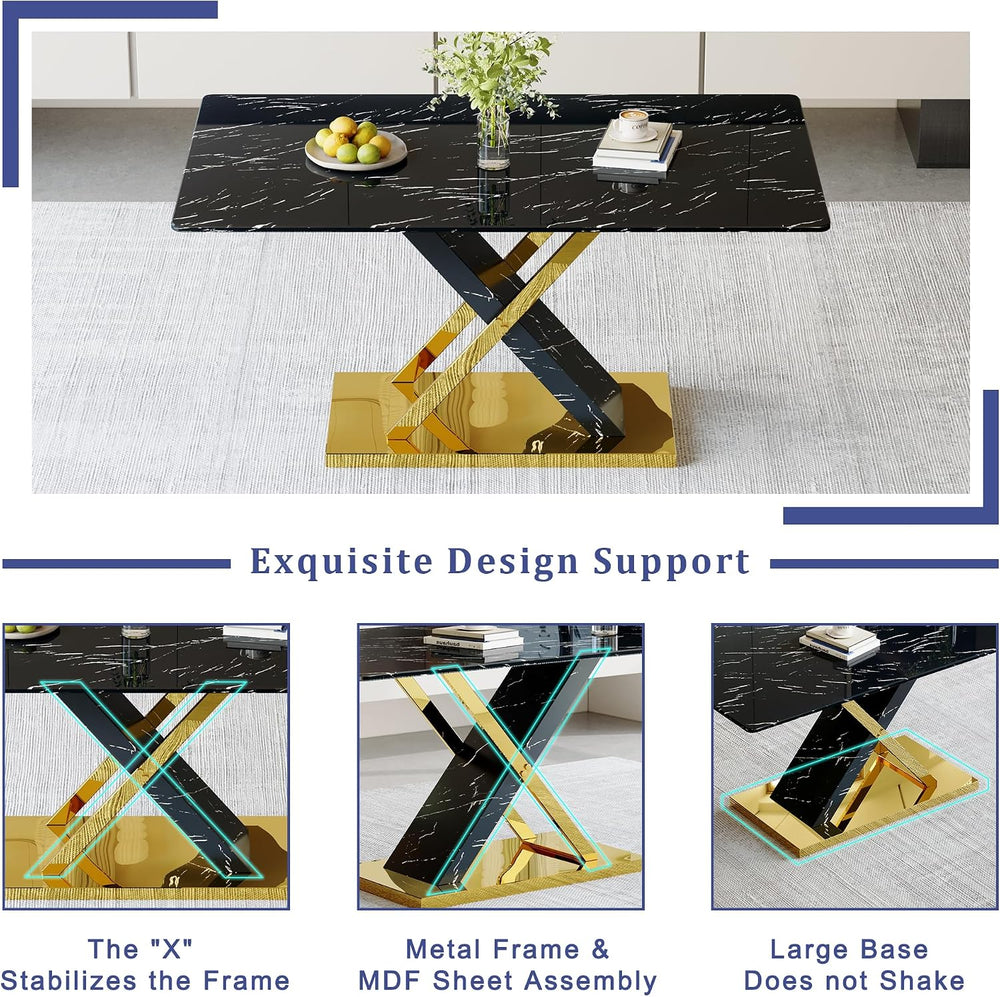 YUNDREAM Modern Marble Dining Table Set for 4,Black Gold 63'' Dining ...