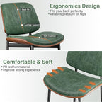 Dining Chairs Set of 4, Dining Room and Kitchen Chairs, Mid Century Modern Accent Chair, Upholstered PU Leather Chairs for Vanity with Walnut Bentwood and Metal Legs, Green