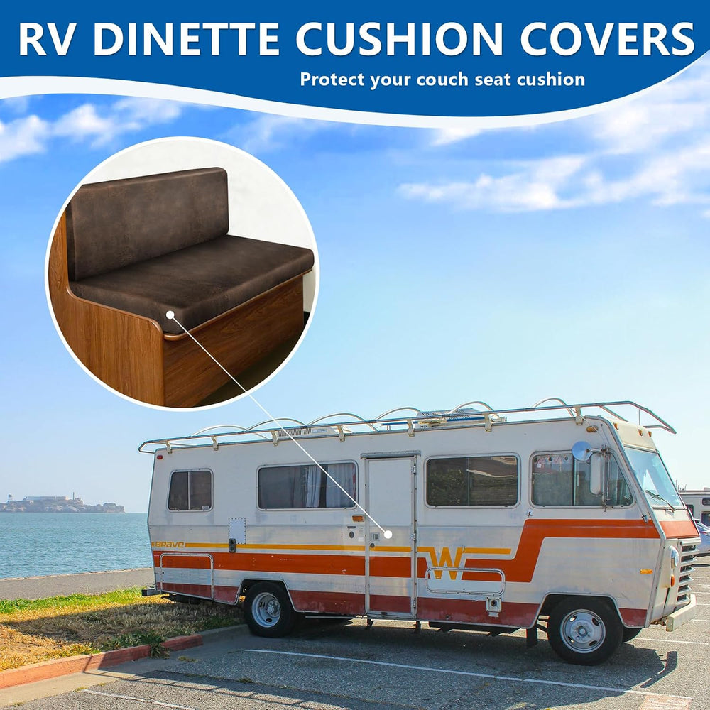 Leather Look RV Dinette Cushion Covers, Stretchable Camper Couch Cushion Cove...