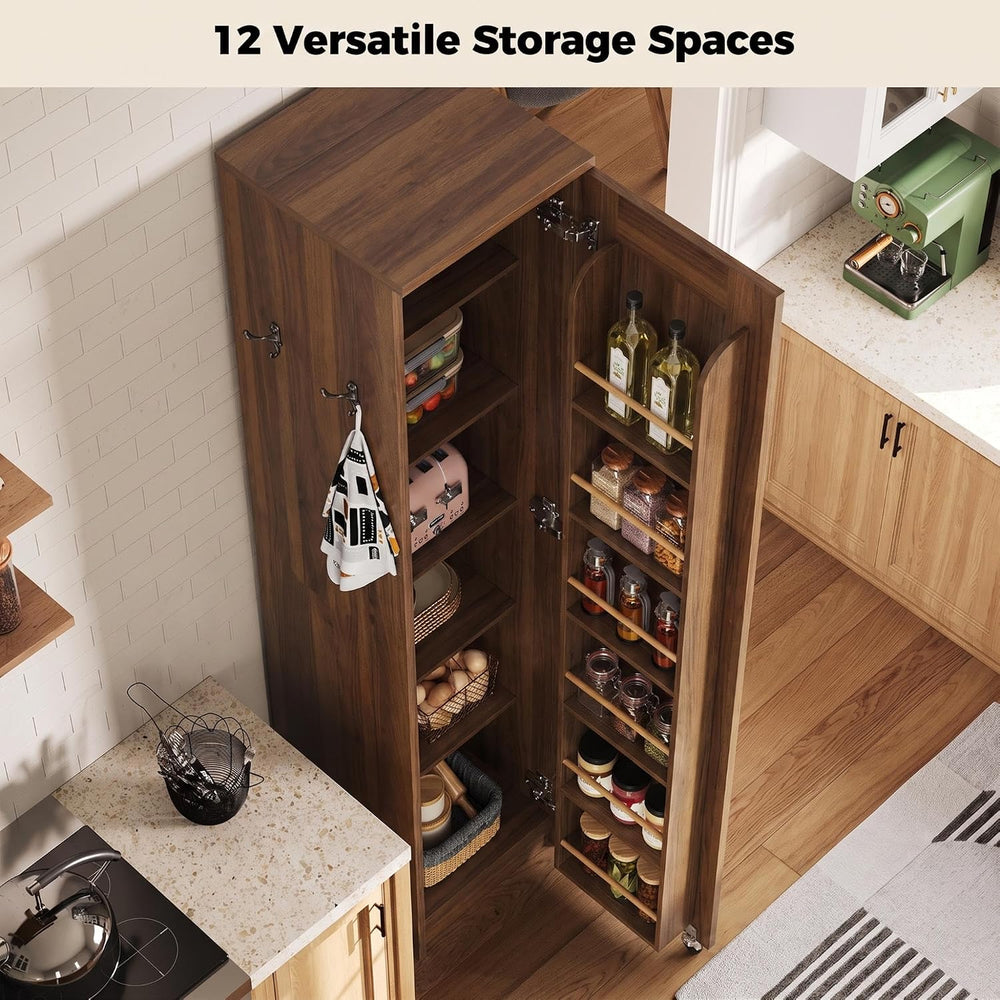 IRONCK Narrow Kitchen Pantry Cabinet, 72" H,Slim for Small Place, Walnut