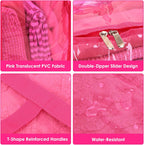 SGHUO Clear Storage Bags 60L Extra Large Plastic Vinyl Blanket Storage Bag for Clothes, Comforter, Bedding, Moving Bags with Zipper and Reinforced Handle (4pcs, Pink)