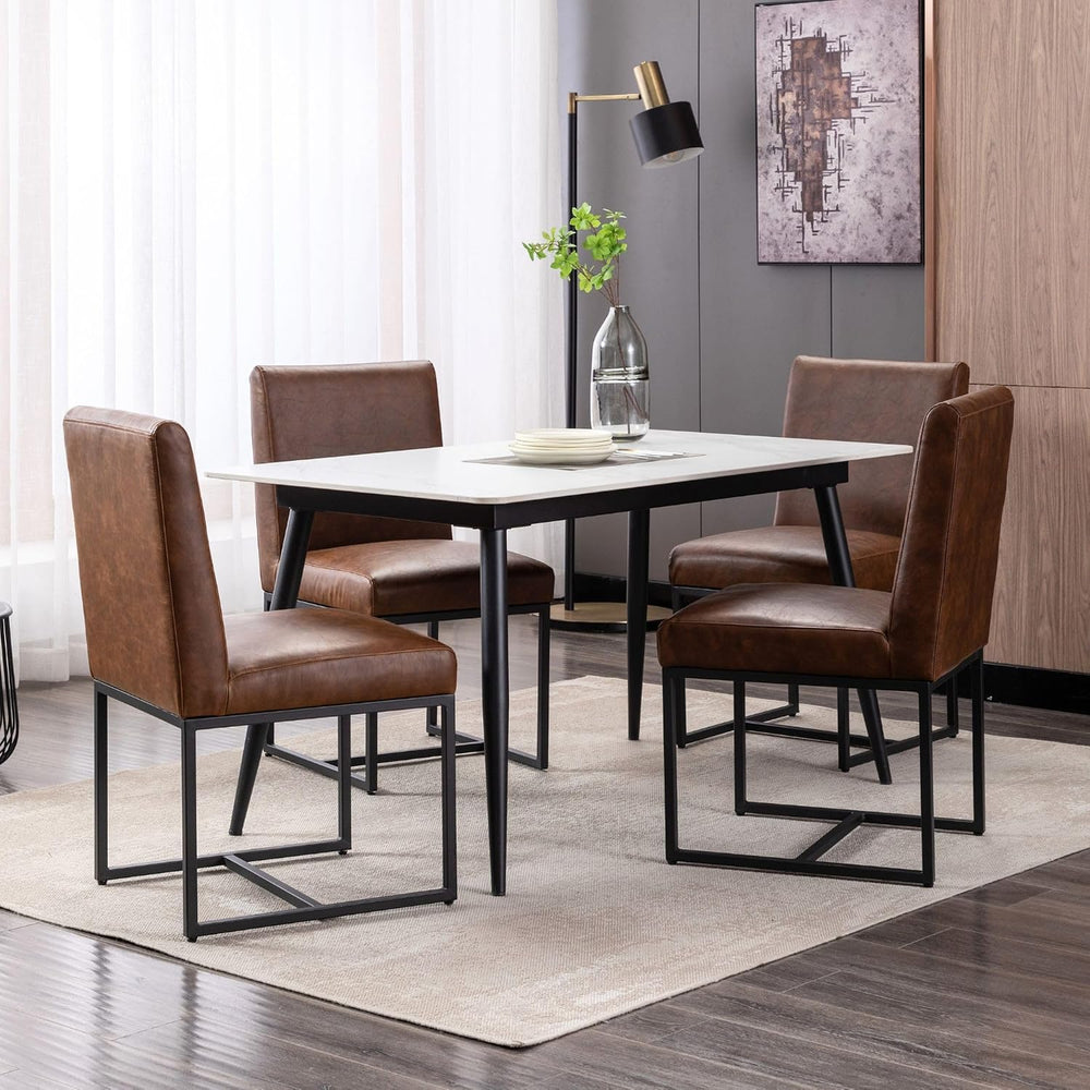BESTANO Modern Dining Chairs Set of 4, Brown PU Leather Upholstered Kitchen &...