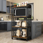 4-Tier Kitchen Baker's Rack with Rolling Wheels, Microwave Oven Cart Stand, Adjustable Utility Shelving Storage Unit, Heavy Duty Organizer Rack for Living Room, Garage, Home and Office(Brown)