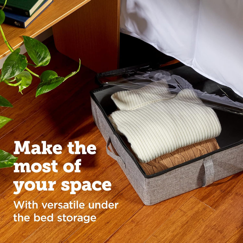 storageLAB Under Bed Storage Containers, Closet Organizers with Sturdy Handles for Clothes, Comforters, and Accessories, Perfect for Use Under or at the End of the Bed - 2 Pack, Grey