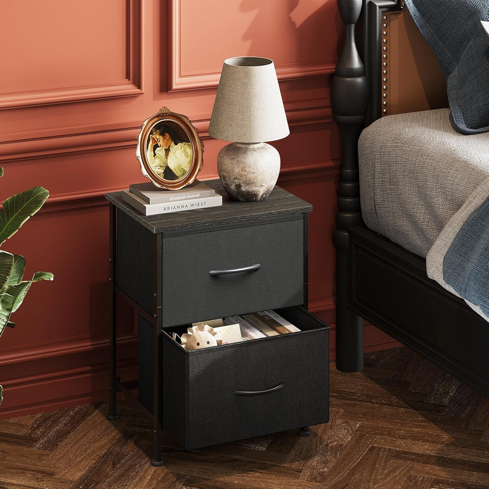 WLIVE Black Night Stand, Small Dresser with 2 Drawers & Wooden Top, Night...