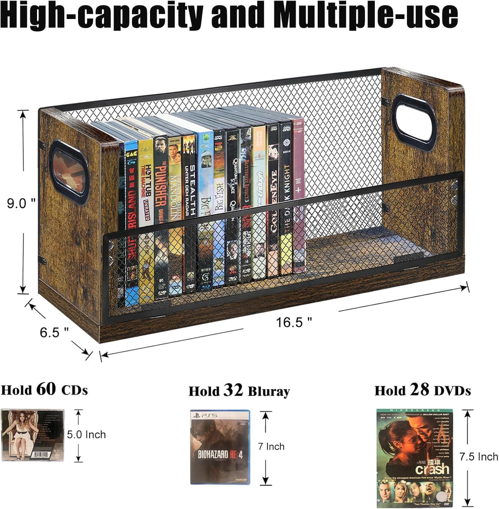DVD Storage Box, 2 Pack Holds 56 DVDs 64 Blu ray, Stackable Media Organizer with Magnetic Door for CD, Video Game Cases, Shelf Organizer