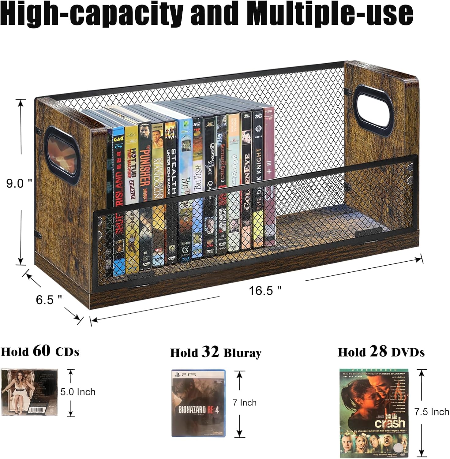 DVD Storage Box, 2 Pack Holds 56 DVDs 64 Blu ray, Stackable Media Organizer with Magnetic Door for CD, Video Game Cases, Shelf Organizer