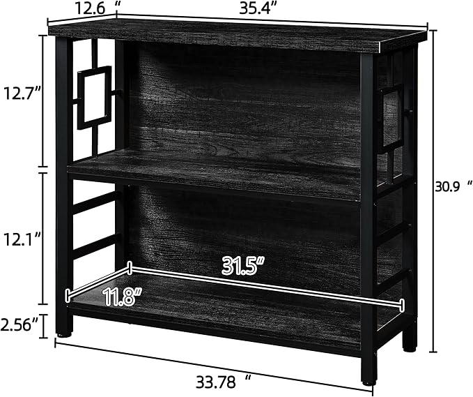 HOMISSUE Book Shelf, 3 Tier Deep Bookshelf with Storage, Engineered Wood and Metal Shelf Bookcase, Low Short Bookcases for Small Space, Living Room, Bedroom, Office, Black