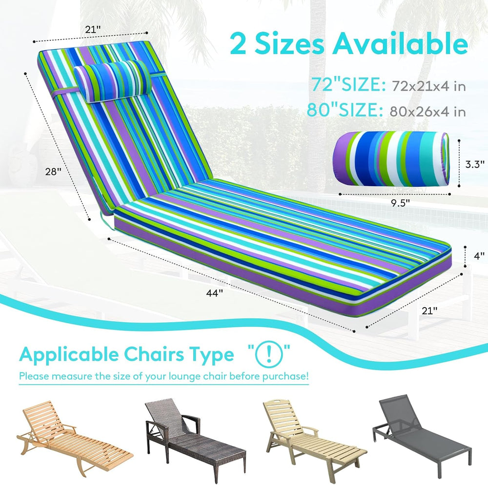 Chaise Lounge Cushion for Outdoor Furniture, Waterproof Patio Lounger Pads