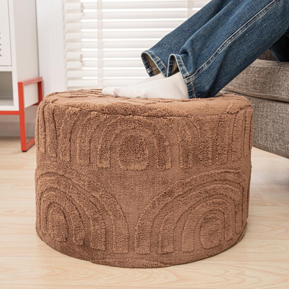 Asuprui Round Ottoman Pouf Foot Stool, Coffee 20x14 in,Sofa Couch Foot Rest |...