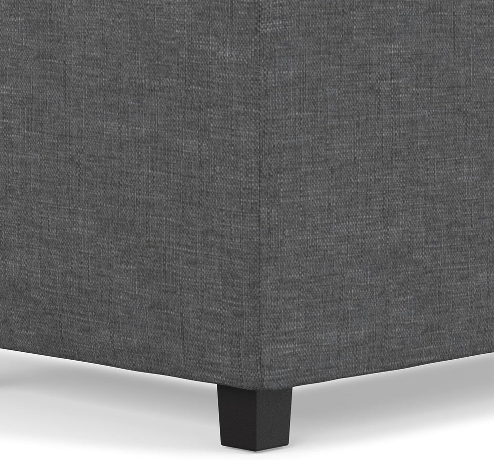 SIMPLIHOME Avalon 42" Wide Linen Look Fabric Storage Ottoman in Slate Grey