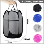 Collapsible Pop Up Laundry Hamper, Extra Large Mesh Foldable Laundry Basket Bag, 28" x 16" x 16", 4 Pack (Black + Pink + Grey + Blue)