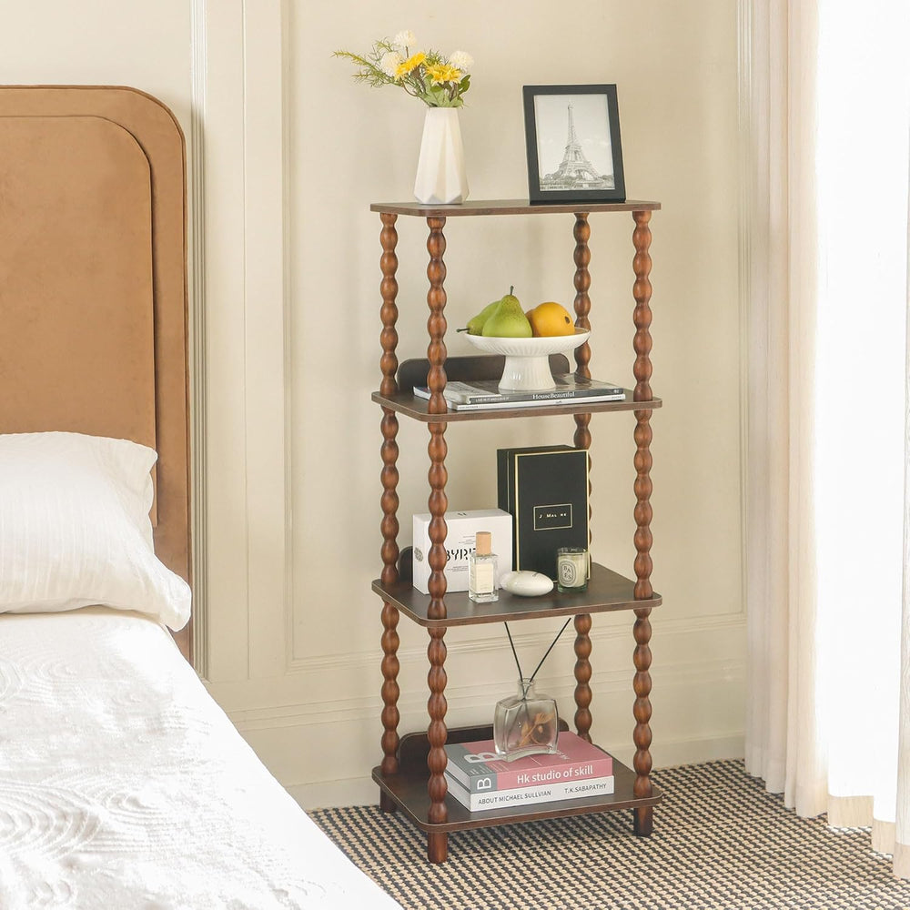 Book Shelf, 4-Tier Bookshelf with Storage, Small Bookcase Display Shelves for...