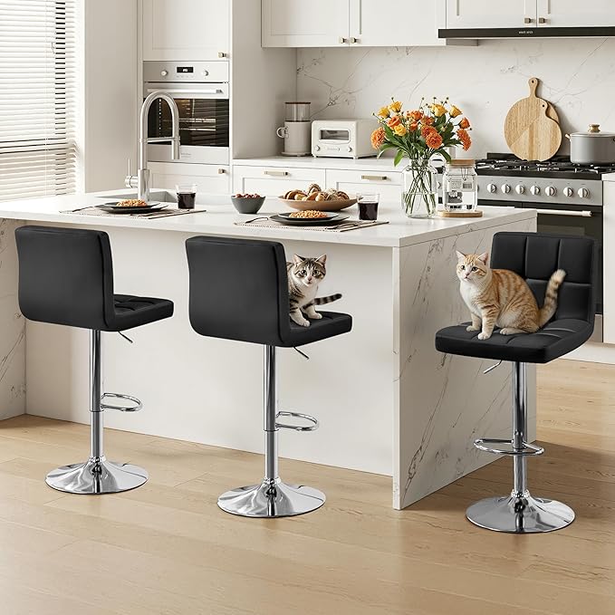 Yaheetech Bar Stools Set of 3, Adjustable PU Leather Swivel Barstools, Modern...