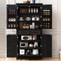 SOFTSEA Kitchen Pantry Cabinet with 6 Door Shelves and 2 Drawers, Farmhouse Embossed Texture Cupboard Cabinet with 3 Pull Out Organizers, Kitchen Hutch for Dining Room Living Room, Black