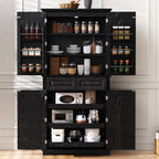 SOFTSEA Kitchen Pantry Cabinet with 6 Door Shelves and 2 Drawers, Farmhouse Embossed Texture Cupboard Cabinet with 3 Pull Out Organizers, Kitchen Hutch for Dining Room Living Room, Black