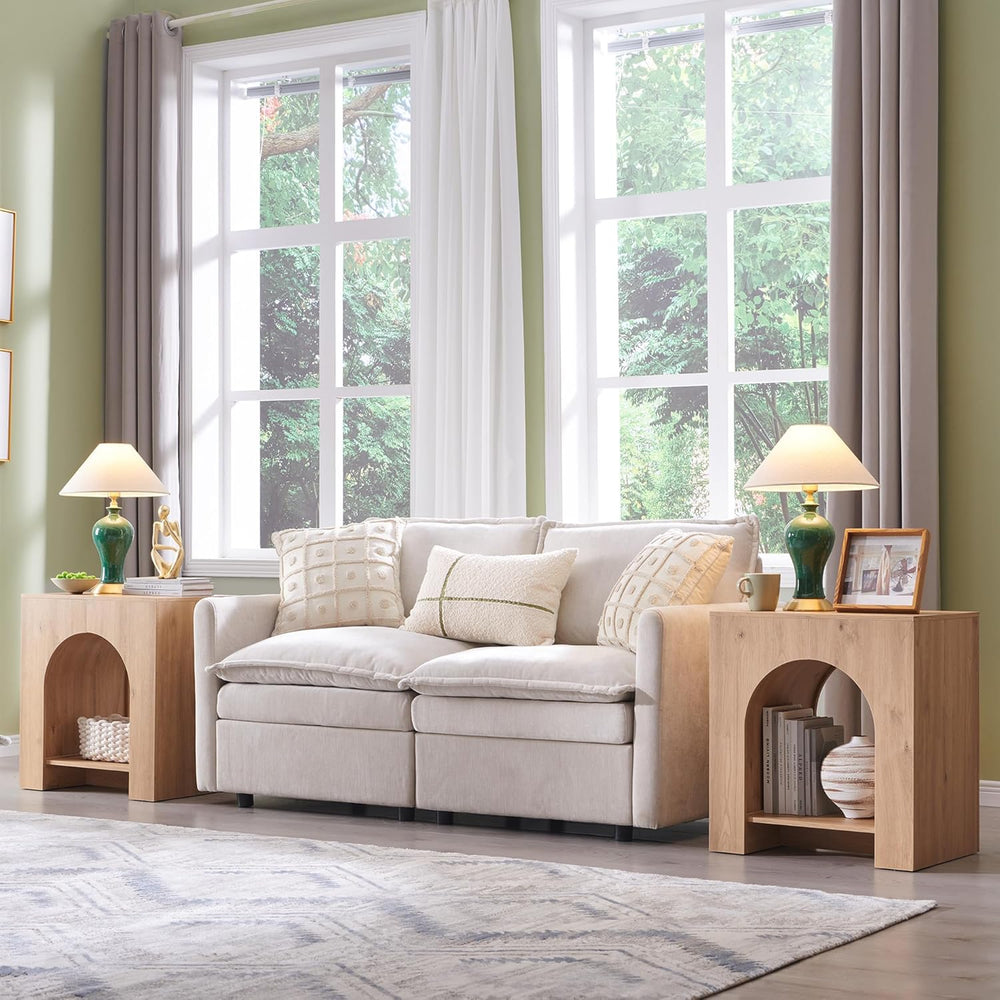 Arched End Table Set of 2 with Type-C Charging Station, 22" Modern Bedro...
