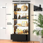 VersionTECH. Display Cabinet with Glass Doors, 4-Tier Curio Cabinet with RGB Lights for Collectibles, Display Case with 2 Drawers, Adjustable Glass Shelves, Human Body Sensor, Mirror Backing, Black