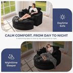MAXYOYO Modular Sectional Chaise Lounge Sofa, Round Upholstered Lounge Chair with Ottoman, Comfy Couch with Layered Cushion, Tufted Sleeper Chair for Living Room, No Assembly, Black