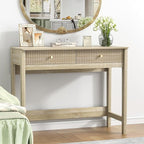 Fluted Writing Desk with Drawers, Makeup Vanity Desk for Bedroom, 40 Inch Home Office Computer Desk with Storage Drawers, Small Console Table