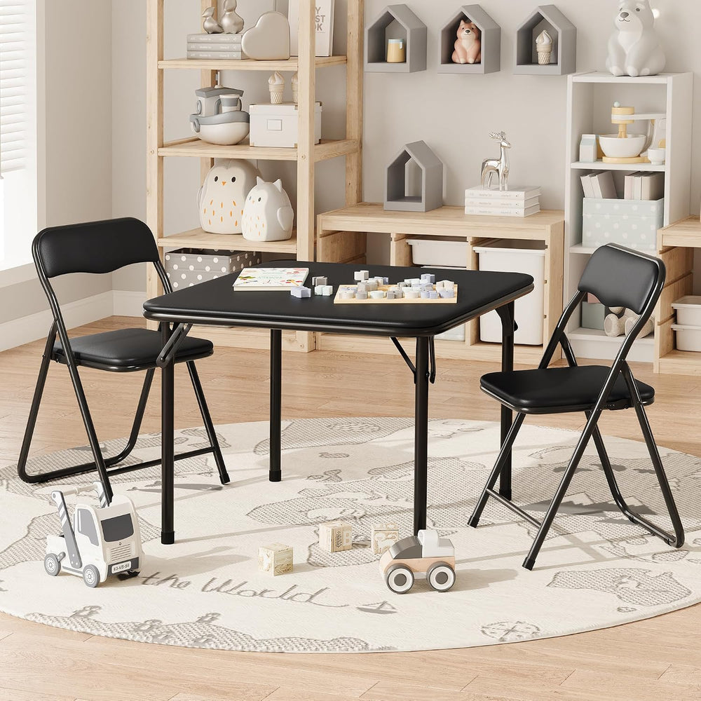 IDEALHOUSE Boys and Girls Folding Table and Chairs Set of 3, Portable Table a...
