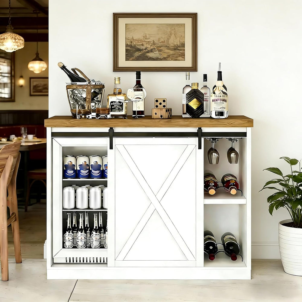 Coffee Bar Cabinet with Mini Fridge Space, 49.2 inch Farmhouse Kitchen Buffet...