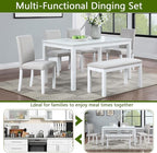 KEIKI 6-Piece Standard Height Dining Table Set with Rectangular Table, 4 Upholstered Chair, Bench, for 6 Person, Modern Crystal Decoration Table Set, Easy Assembly, for Kitchen, Dining Room, White