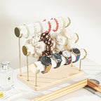 Coward Bracelet Holder Stand Rack, Removable Bracelet Display Organizer, T-Bar Wood Base Bangle Watch Scrunchies Jewelry Storage Towers for Home Desk or Shop Selling (3 Layer)