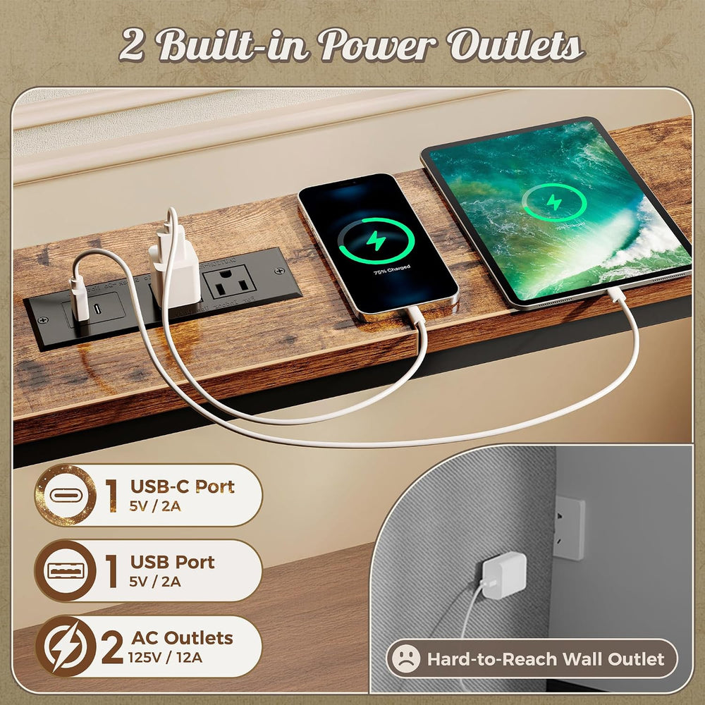 Huuger Narrow Console Table with Power Outlets & USB-C, Rustic Brown | 23...