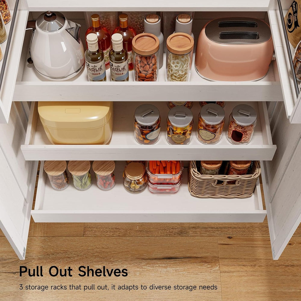 ONBRILL 71" Tall Farmhouse Kitchen Pantry Cabinet with 3 Pull Out Shelve...