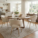 Faux Leather Dining Chairs Gold Legs, Modern Cream PU Leather Dining Room Chairs with Arms Set of 4 Upholstered Accent Chair Armchair with Barrel Back for Kitchen Living Room