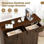 Grepatio Tilt Out Fluted Laundry Hamper Cabinet, 22 Gallon Double Hidden Laundry Hamper, Wooden Trash Can Cabinets with 2 Drawers, Modern Garbage Can Cabinet for Bathroom, Kitchen (Brown, Double)