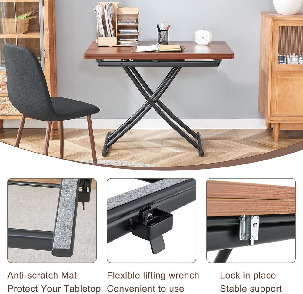 Space Saving Folding Dining Table, Adjustable Height Foldable Coffee Table wi...
