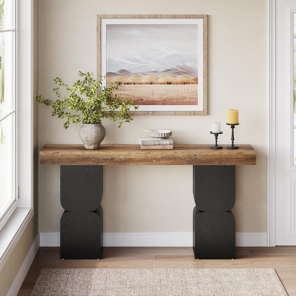 63-Inch Console Table, Heavy-Duty Look, Behind Couch Sofa Table, Color Blocki...