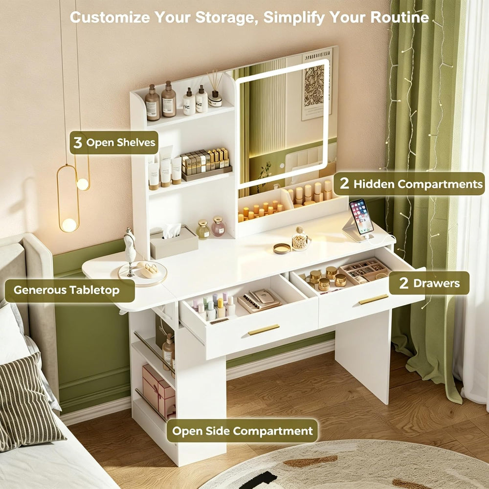 Vanity Desk with Mirror and Lights, 43.31" Makeup Table with 4 Drawers, ...